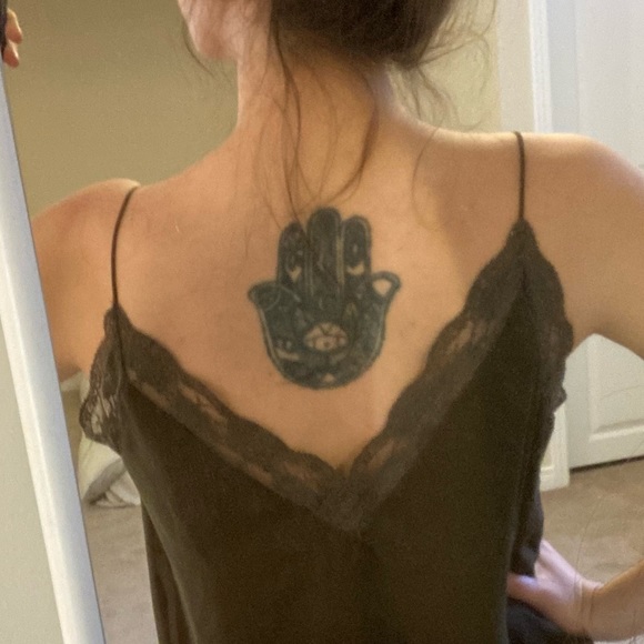 V NECK SPAGHETTI STRAP TRIM LACE KHAKI TOP EU S - Picture 2 of 5